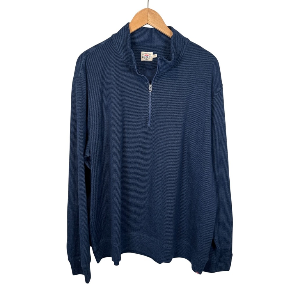 Faherty Quarter 1/4 Zip Blue‎ Sweater Pull Over Soft Waffle Casual Mens Size XXL
